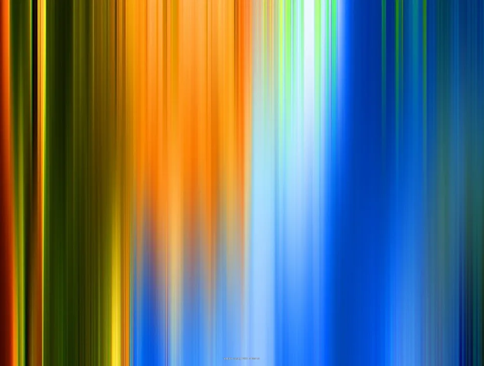 Abstraktes Bild aus vertikalen Streifen in Orange, Gelb, Grün und Blau, die von links nach rechts ineinander übergehen.