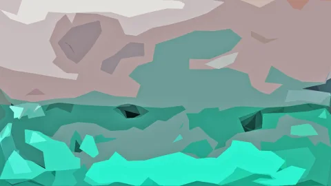 Abstraktes Bild aus unregelmäßigen, flachen Farbflächen in Mintgrün, Petrol, Mauve und Hellgrau, dicht gestapelt wie Facetten.