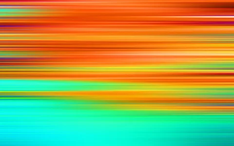 Horizontale Streifen in Orange, Rot und Gelb gehen nach unten in leuchtende Türkistöne über.