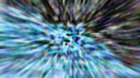 Abstraktes Muster aus türkisen, blauen und violetten Streifen, die von einer hellen Mitte radial nach außen strahlen.