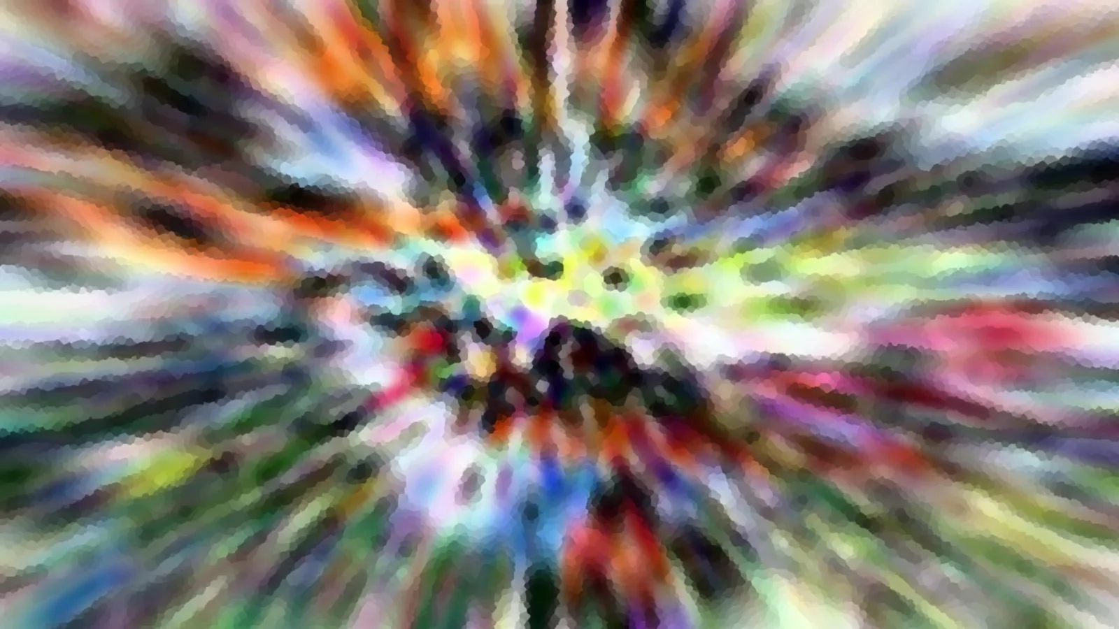 Abstraktes Bild mit bunten Streifen, die von einem hellen Zentrum radial nach außen verlaufen.