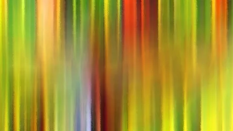 Abstraktes Bild aus vertikalen, verwischten Farbstreifen in Gelb, Grün, Orange und Rot, dazwischen einzelne graue und violette Töne.