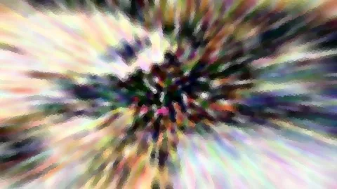 Abstrakte Farbstreifen laufen radial von einem dunklen, bunten Zentrum nach außen und wirken leicht verpixelt.