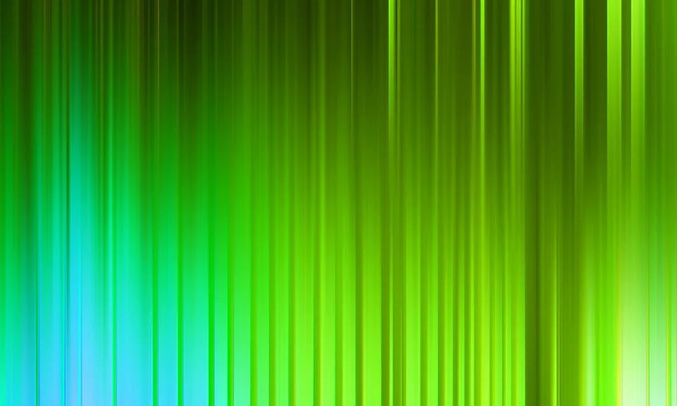 Vertikale, unscharfe Lichtstreifen verlaufen von Türkis links über Grün bis zu Hellgrün rechts.
