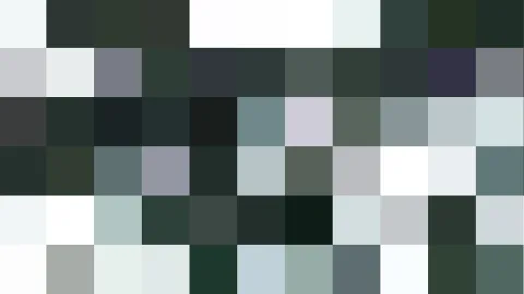 Mosaik aus quadratischen Pixelblöcken in Grau, Dunkelgrün, Weiß und Blaugrau, in fünf Reihen angeordnet.
