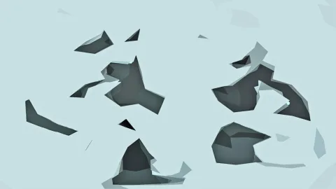 Dunkelgraue, kantige 3D-Formen verteilt auf einem hellblauen Hintergrund.