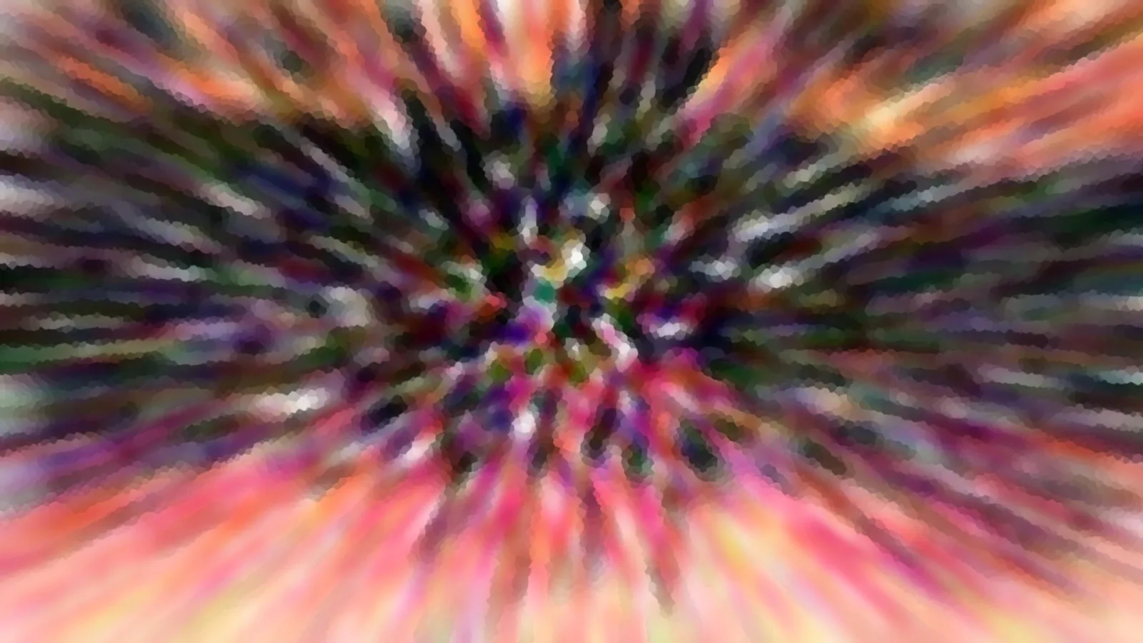 Abstrakte Farbschlieren laufen radial von einem dunklen Zentrum nach außen, in Pink, Orange und Grün.