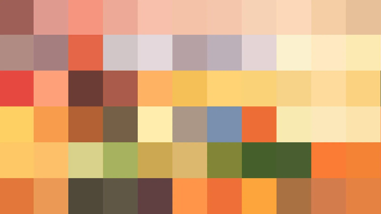 Raster aus farbigen Quadraten in Rot, Orange, Gelb, Beige, Blau und Dunkelgrün
