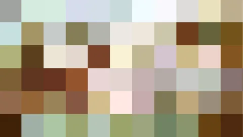 Raster aus kleinen rechteckigen Farbfeldern in Beige, Braun, Grün, Grau und Pastelltönen