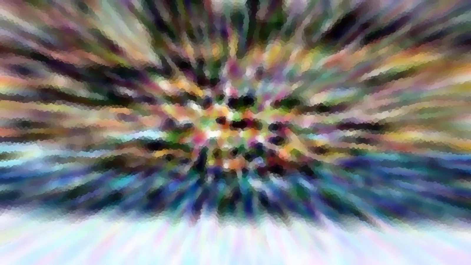 Abstraktes Bild mit bunten Farbstreifen, die von der Mitte radial nach außen laufen, in Mosaikoptik.