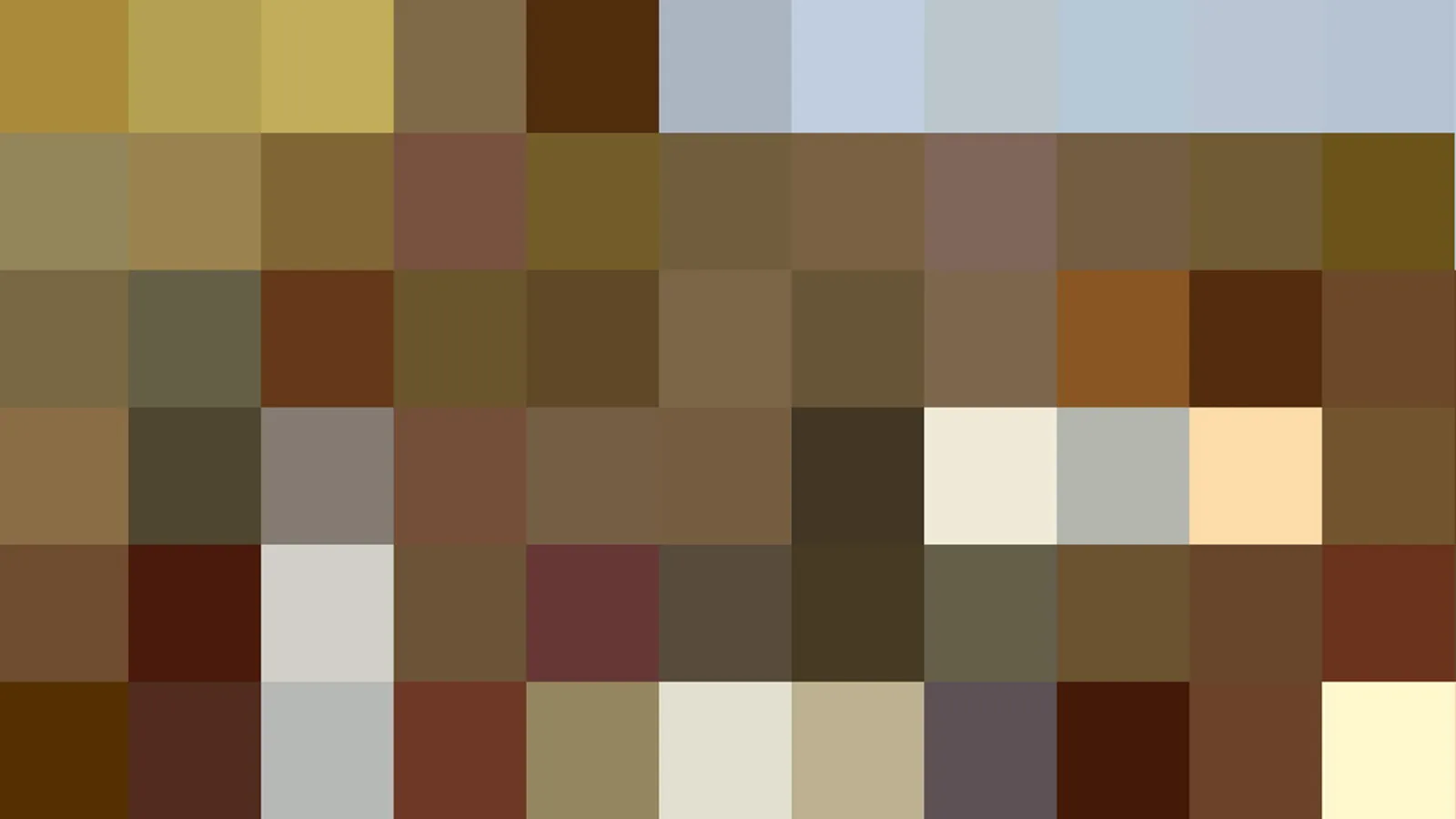Pixeliges Mosaik aus braunen, ockerfarbenen und beigen Quadraten, oben rechts einige blassblaue Felder.
