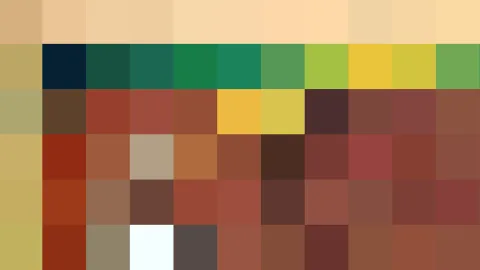 Mosaik aus quadratischen Farbfeldern in Beige, Grün, Gelb und Rotbraun