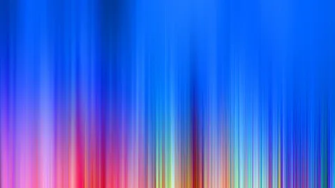 Abstrakte vertikale Streifen in Blau, Violett, Rot und Gelb, die von oben nach unten verlaufen und unten in Regenbogenfarben übergehen.