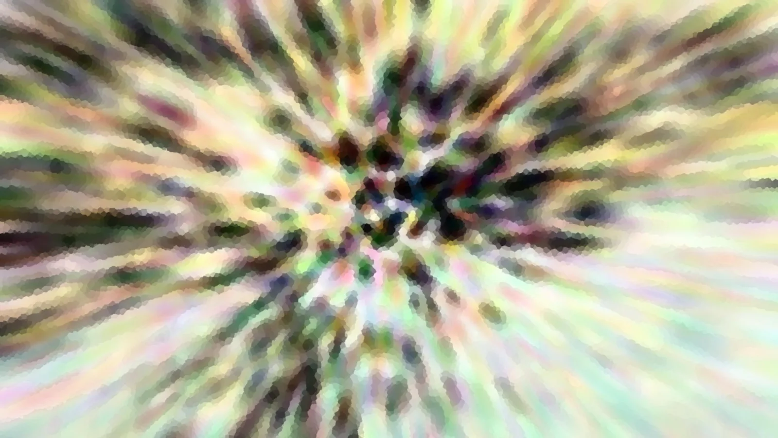 Abstraktes Bild mit radialen Farbschlieren in Pastellgrün, Gelb und Rosa, die von einem dunklen Zentrum nach außen laufen.