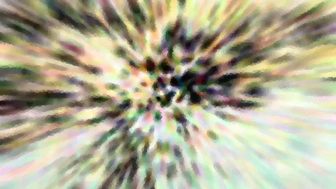 Abstraktes Bild mit radialen Farbschlieren in Pastellgrün, Gelb und Rosa, die von einem dunklen Zentrum nach außen laufen.