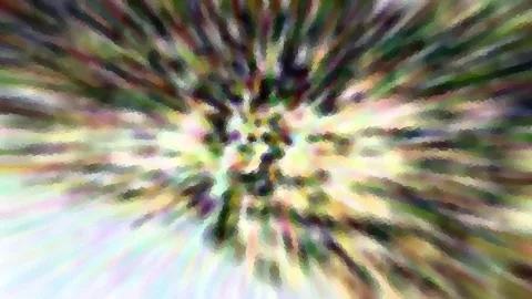 Abstraktes Bild mit bunten, radial verlaufenden Farbstreifen, die von einem hellen Zentrum nach außen strahlen.