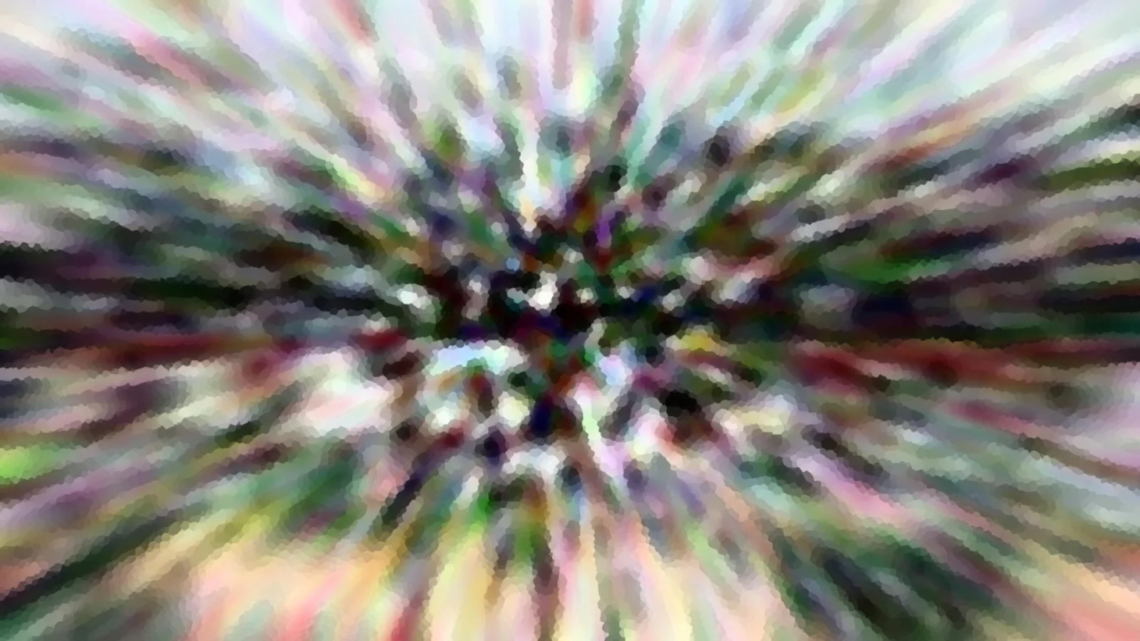 Abstrakte Komposition aus bunten, radial verwischten Farbstreifen mit mosaikartiger Struktur.