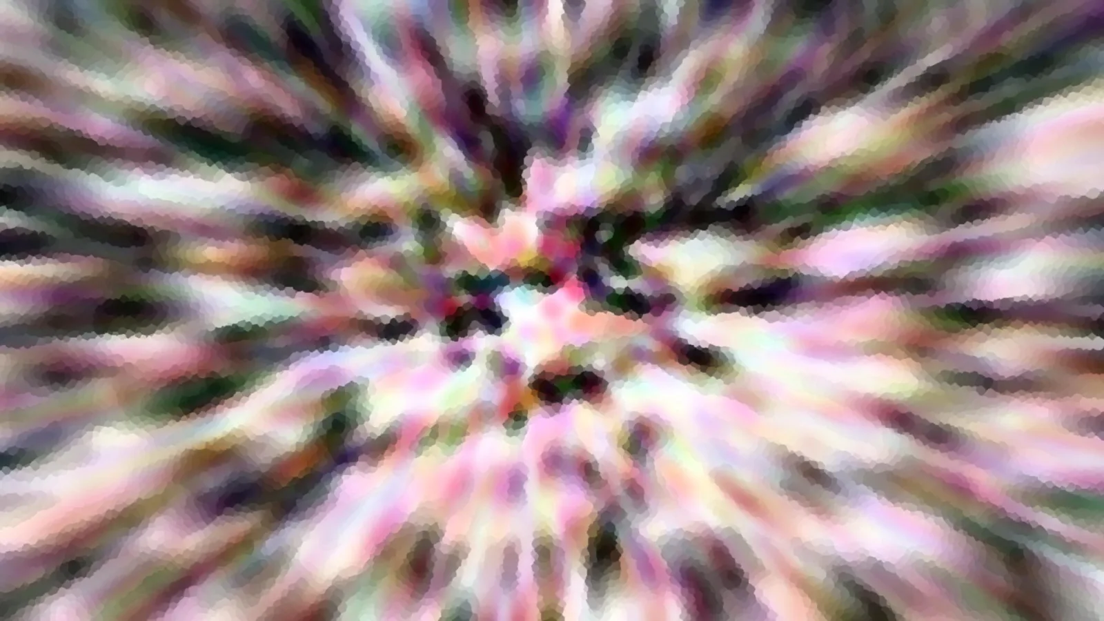 Abstraktes Bild aus farbigen Streifen in Rosa, Grün, Lila und Weiß, die von einem zentralen Punkt nach außen strahlen.