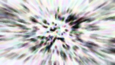 Abstraktes Bild mit radialer Unschärfe in Pastellfarben, von der Mitte strahlen helle und dunkle Streifen nach außen.