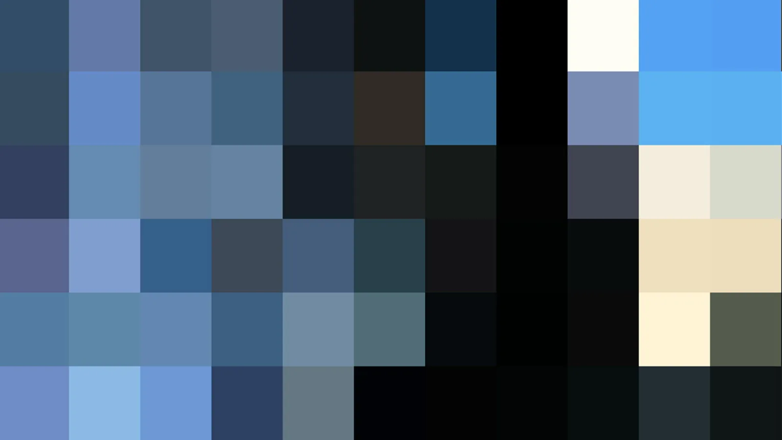 Mosaik aus rechteckigen Pixelblöcken in Blau, Schwarz, Grau und Cremeweiß, in einem gleichmäßigen Raster angeordnet.