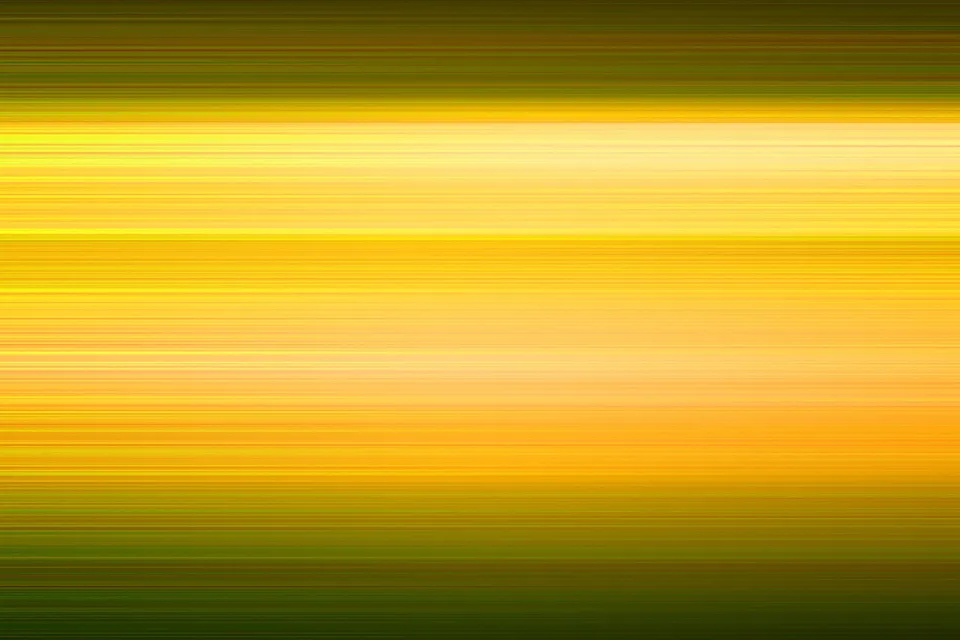 Abstrakte horizontale Streifen in Gelb, Orange und Grün, die von dunklen Rändern oben und unten zur hellen gelben Mitte verlaufen.