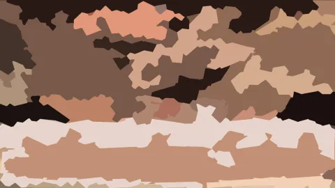 Abstrakte Komposition aus unregelmäßigen, braunen, beigen und cremefarbenen Flächen mit dunklen Schattenzonen und einem hellen Streifen am unteren Bildrand.