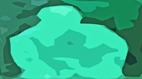 Abstrakte Komposition aus polygonalen Flächen in Mintgrün und dunklerem Smaragdgrün, im Zentrum eine große, helle Form.