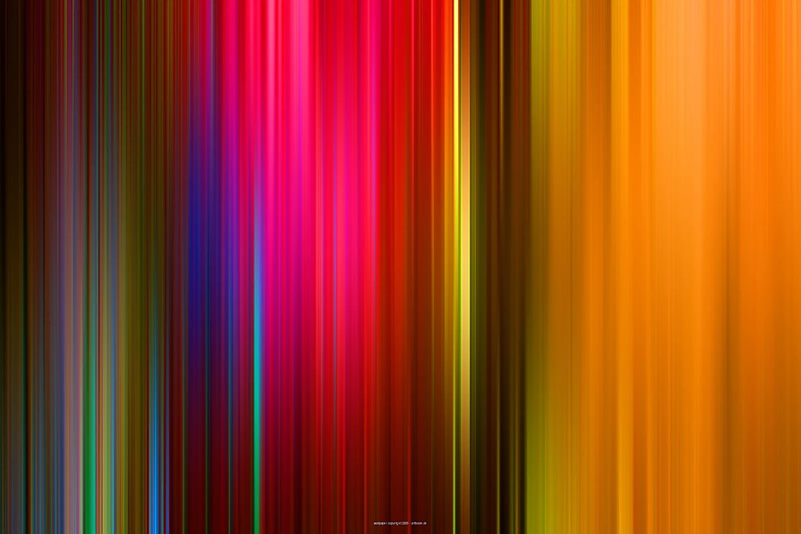 Abstrakte Komposition aus senkrechten, verwischten Farbstreifen in Rot, Pink, Orange, Gelb, Blau und Grün auf dunklem Grund.