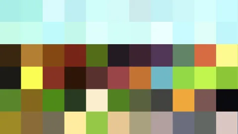 Raster aus rund fünf Reihen farbiger Quadrate in Mint, Braun, Grün, Gelb und Schwarz, dicht nebeneinander angeordnet.