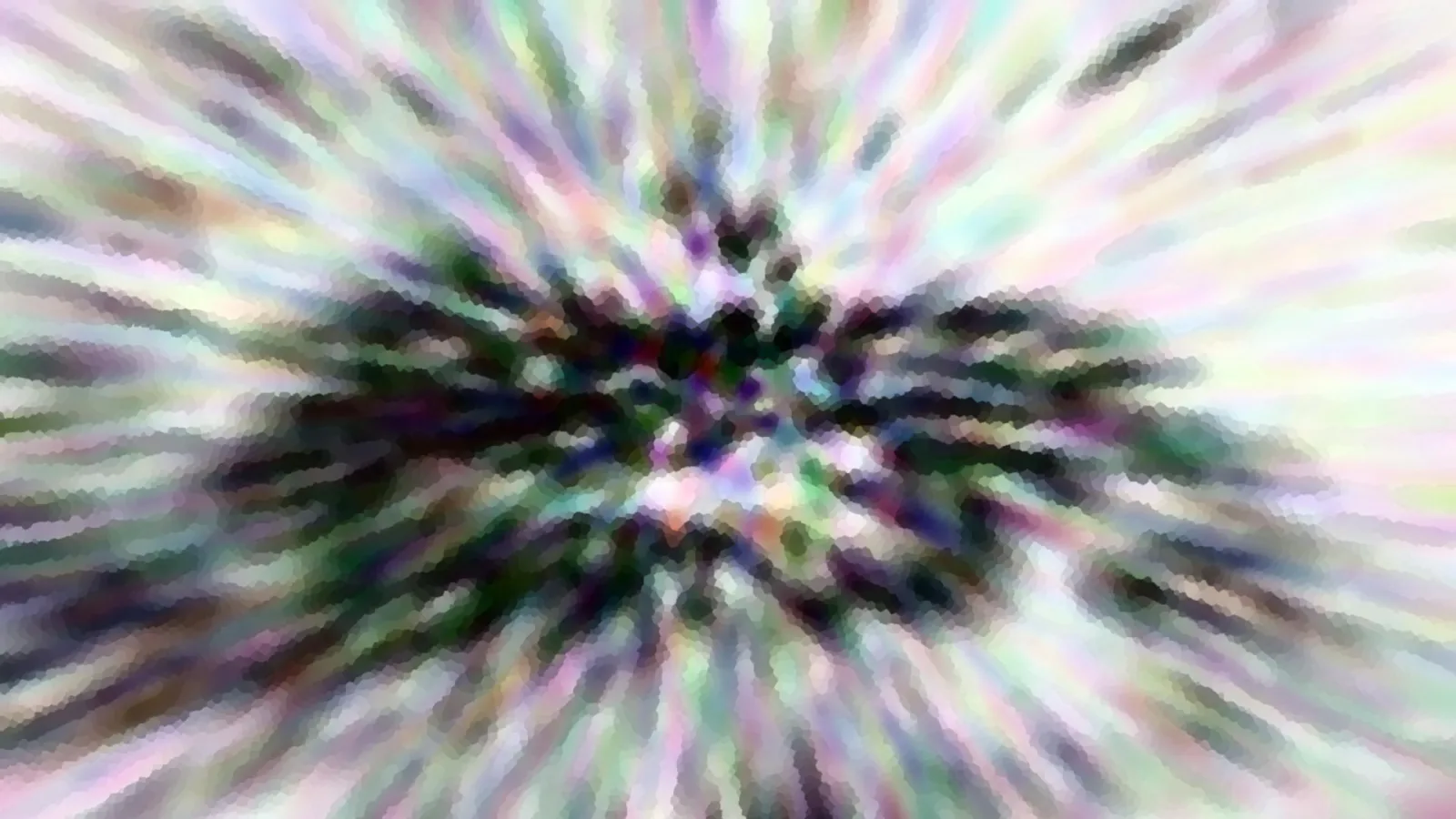 Abstraktes Bild mit radialen, pastellfarbenen Streifen, die von einem dunklen, unscharfen Zentrum nach außen strahlen. Die Kanten wirken pixelig.
