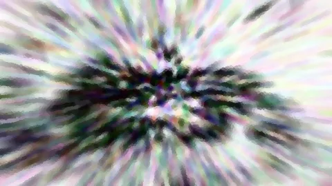 Abstraktes Bild mit radialen, pastellfarbenen Streifen, die von einem dunklen, unscharfen Zentrum nach außen strahlen. Die Kanten wirken pixelig.