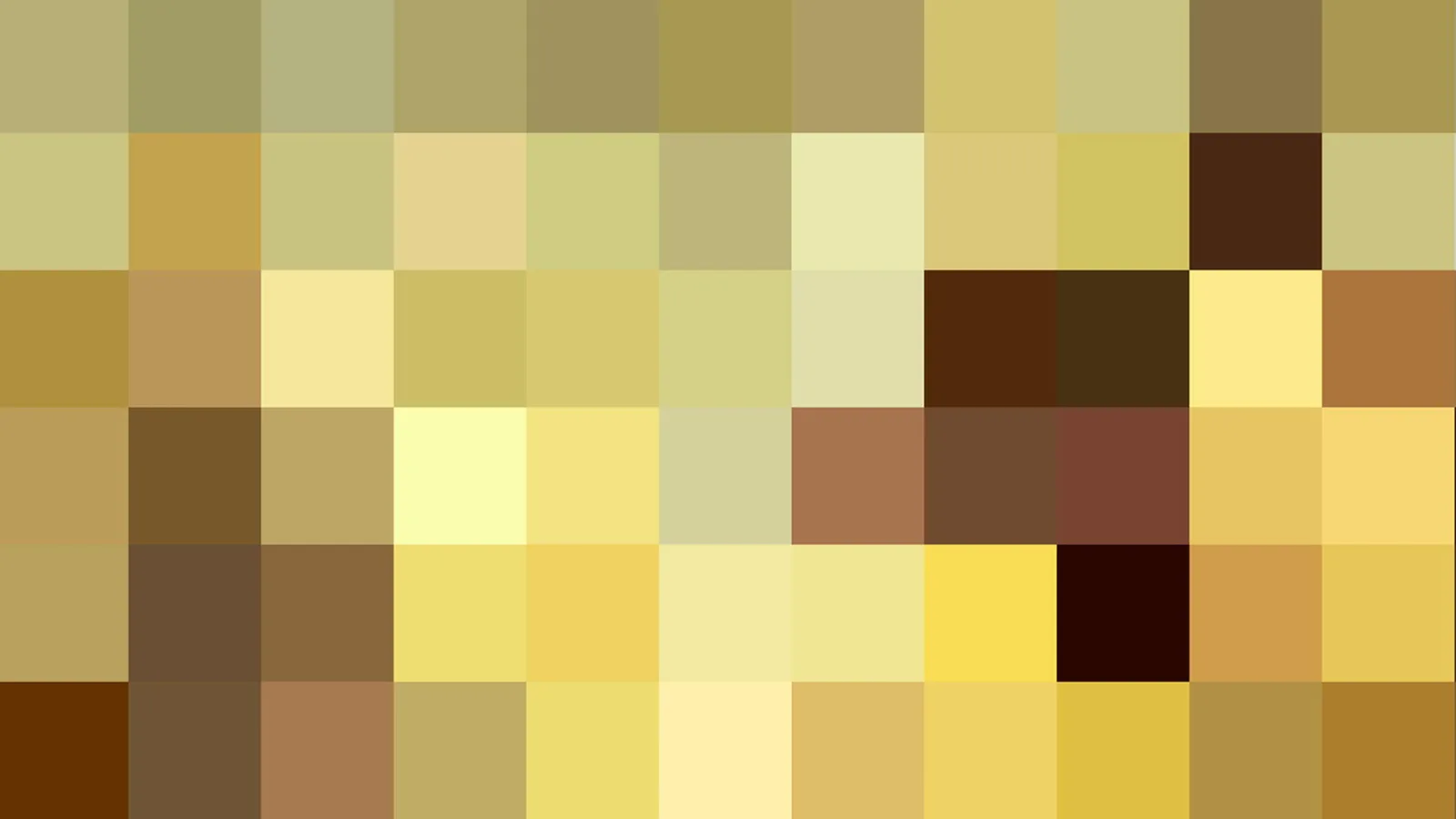 Quadratisches Pixelmosaik aus gelben, goldenen und braunen Farbfeldern in einem Raster aus zehn Spalten und sechs Reihen.