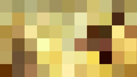 Quadratisches Pixelmosaik aus gelben, goldenen und braunen Farbfeldern in einem Raster aus zehn Spalten und sechs Reihen.