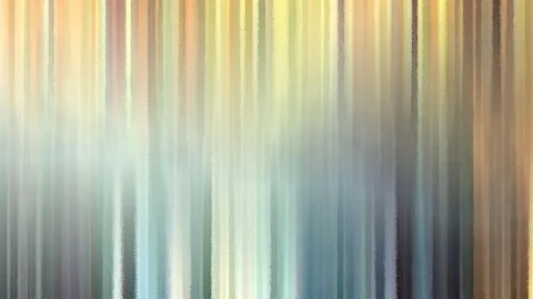Abstrakte Komposition aus vertikalen, weich verwischten Streifen in Gelb, Grün, Blau und Beige.