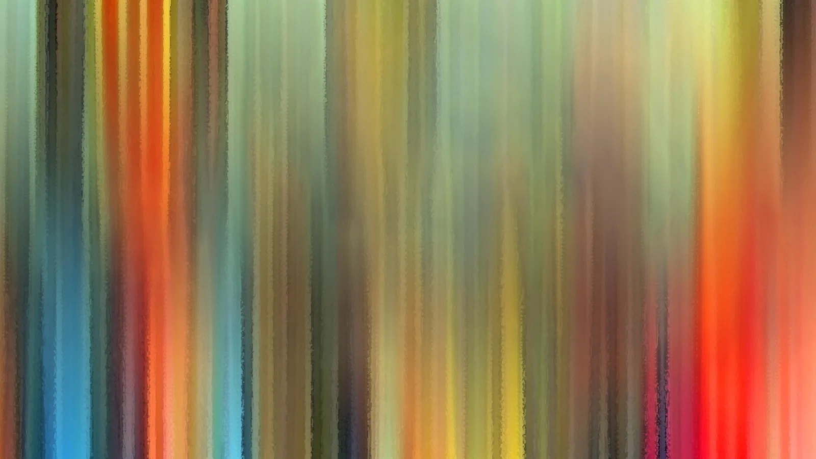 Abstraktes Bild aus vertikalen, weichen Streifen in Orange, Rot, Blau, Gelb und Grün, die ineinander verlaufen.