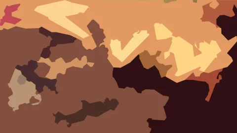 Abstrakte Komposition aus unregelmäßigen Flächen in Braun, Ocker, Creme und Dunkelrot, dicht gedrängt über das ganze Bild.