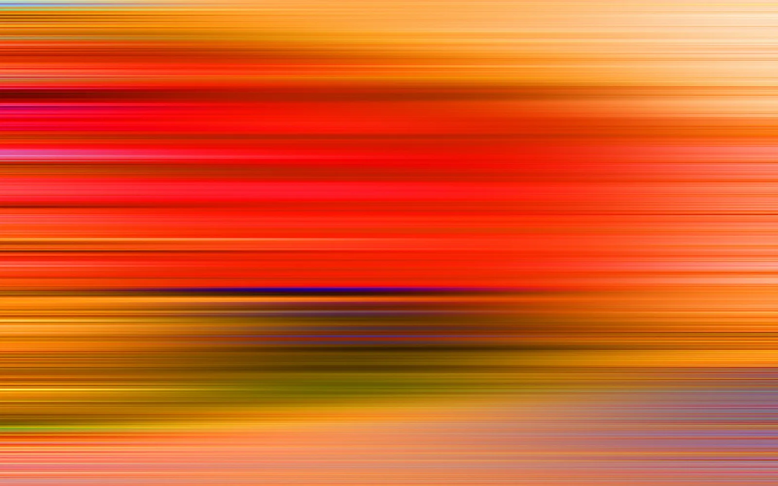 Abstrakte horizontale Streifen in Rot, Orange und Gelb, unten grünlich und mit einzelnen blauen Linien, wie durch Bewegungsunschärfe entstanden.