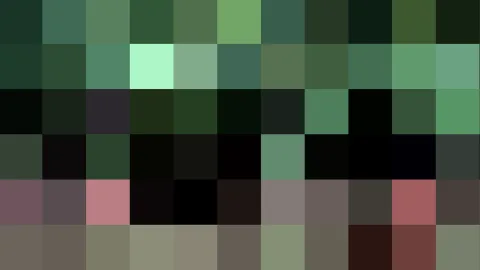 Mosaik aus quadratischen Farbfeldern in Grün, Schwarz, Grau, Rosa und Braun in einem Raster.