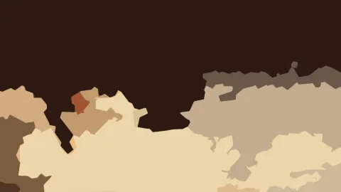 Abstrakte Komposition aus beige, braun und cremefarbenen Flächen mit unregelmäßigen Kanten vor dunklem Hintergrund, der obere Bildbereich ist fast leer.