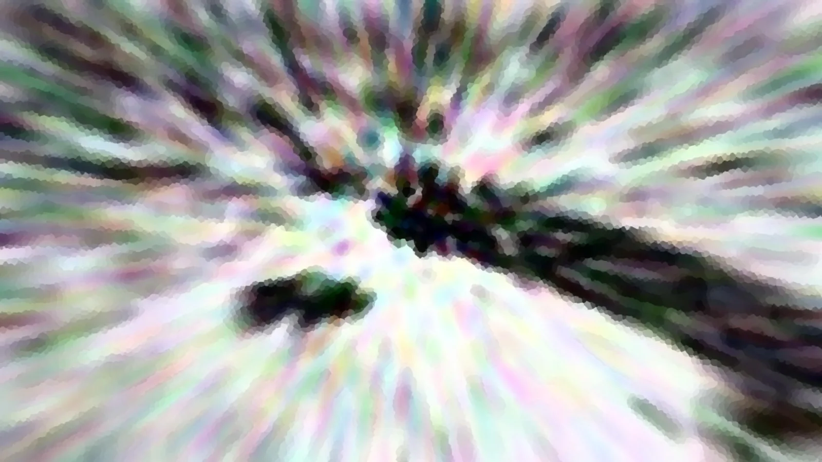 Abstrakte Komposition aus pastellfarbenen Streifen, die von einem dunklen Zentrum radial nach außen laufen.
