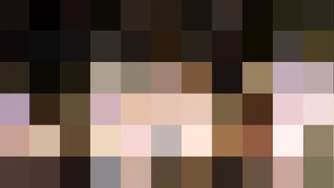 Pixelmosaik aus dunklen und hellen Hauttönen in einem Raster aus gleich großen Quadraten.