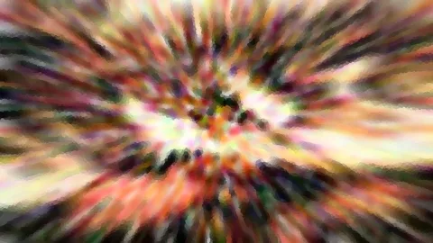 Bunte Farbstreifen laufen radial von einem hellen Zentrum nach außen, verwischt und grob gepixelt.