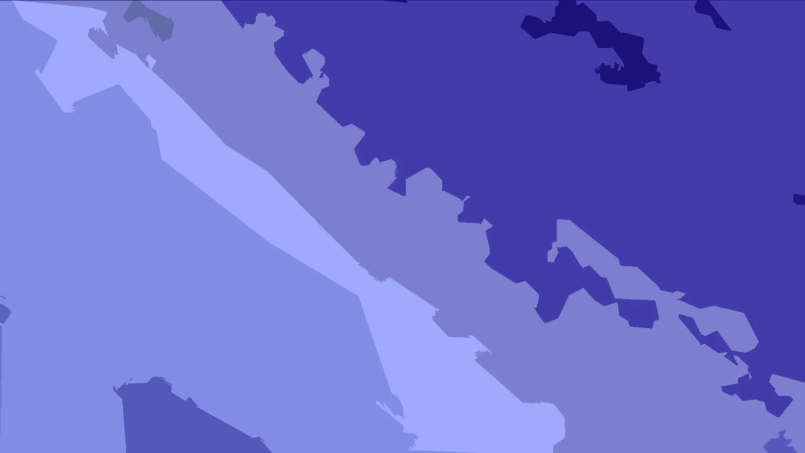 Abstrakte Komposition aus blauen Flächen in verschiedenen Tönen, ein helles Band verläuft diagonal von links oben nach rechts unten.