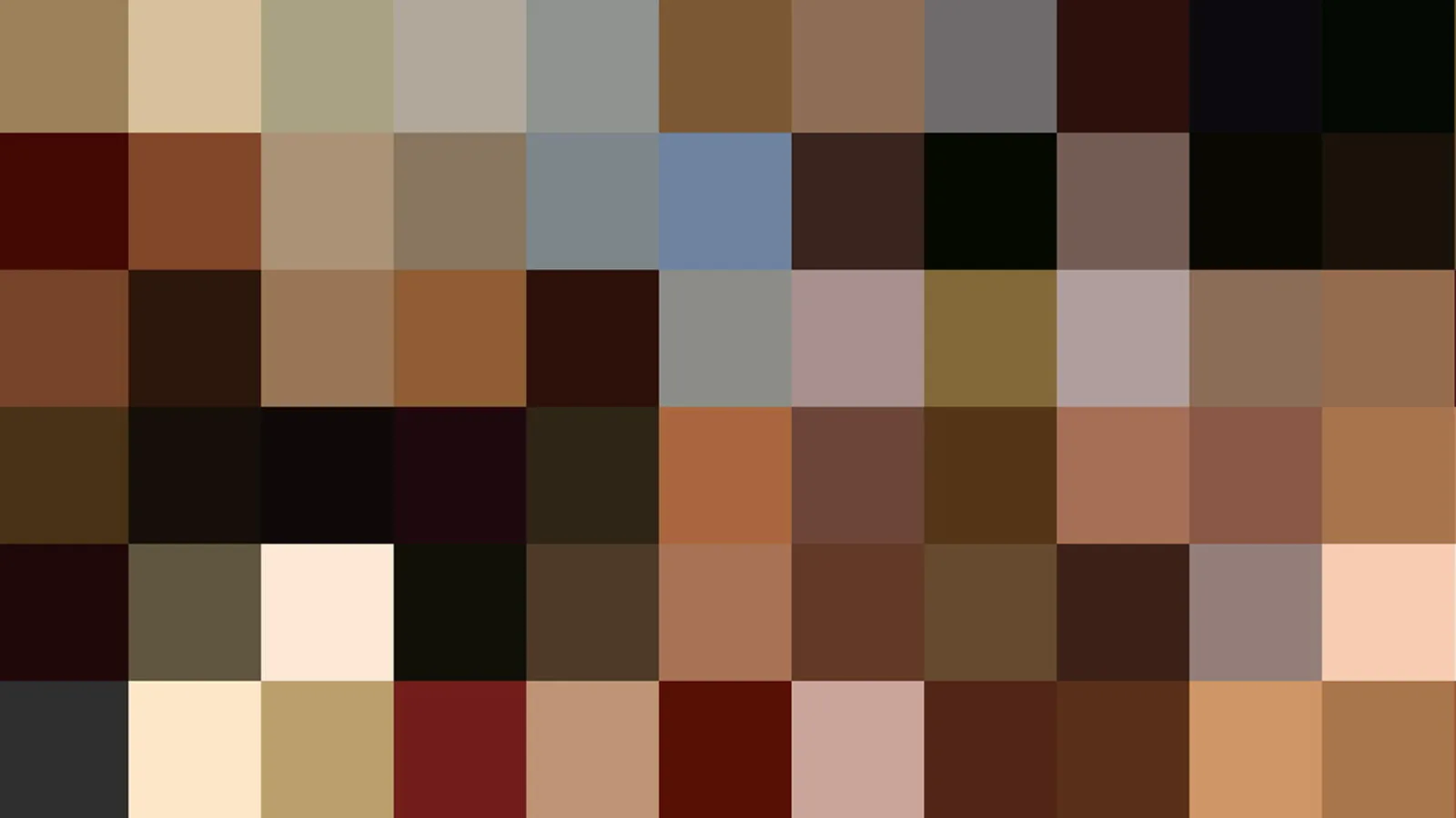 Pixelmosaik aus rechteckigen Feldern in Braun-, Beige- und Rottönen, dazwischen einzelne helle und dunkle Blöcke.