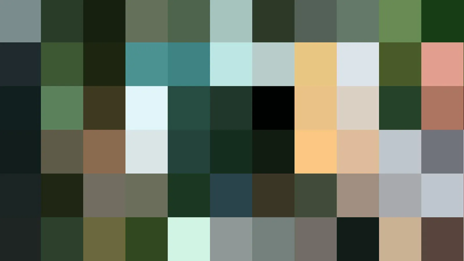 Raster aus quadratischen Farbfeldern in Grün-, Blau-, Beige- und Schwarztönen