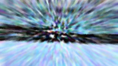 Abstrakte radiale Unschärfe mit blauen, türkisen und violetten Streifen, die von einer dunklen Mitte nach außen laufen, darunter ein heller Streifen.
