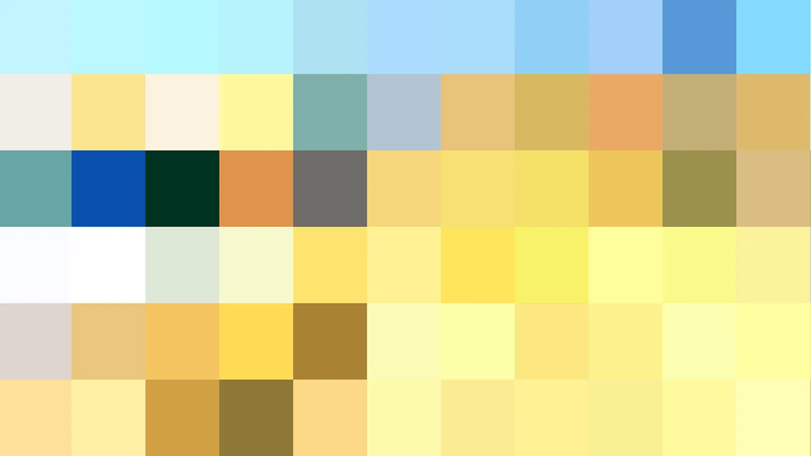 Raster aus kleinen, quadratischen Farbfeldern in Hellblau, Gelb, Beige und Ocker, dazwischen einzelne dunklere Blau-, Grün- und Brauntöne.