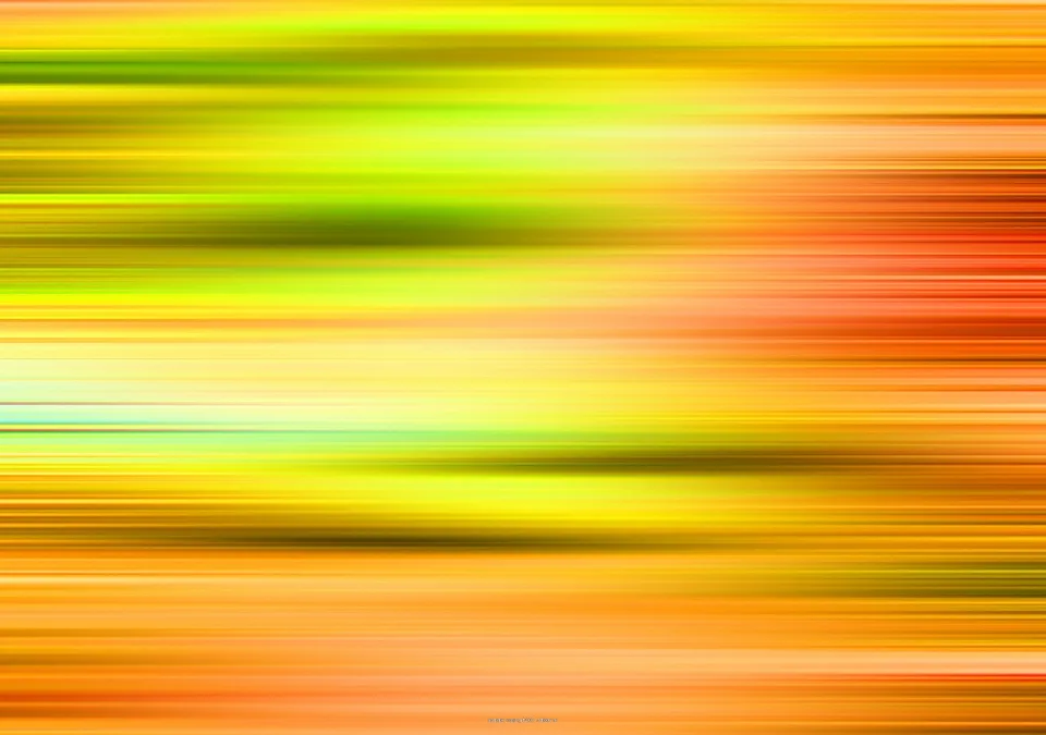 Abstrakte horizontale Streifen in Gelb, Orange, Grün und Rot, wie eine Bewegungsunschärfe.