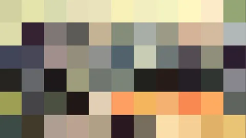 Raster aus farbigen Quadraten in Gelb, Grau, Braun und Orange.