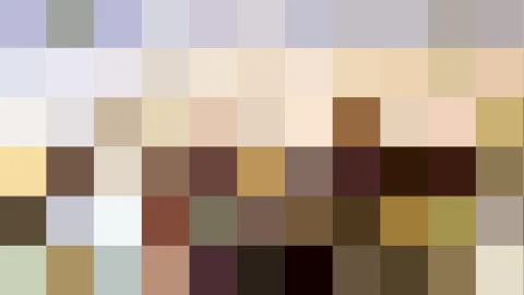 Mosaik aus rechteckigen Farbfeldern in Pastelltönen, Beige, Braun und Dunkelbraun, in elf Spalten und sechs Reihen angeordnet.